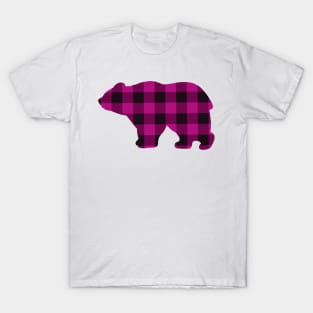 Rustic Country bear design, pink buffalo plaid pattern T-Shirt